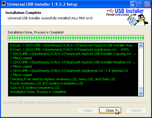 Screenshot: UUI Installation Complete