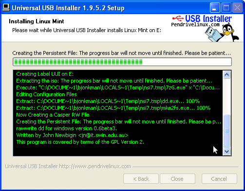 Screenshot: UUI installation
