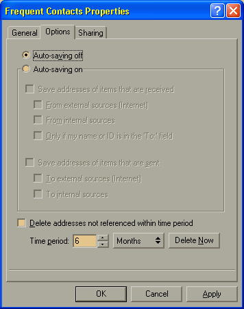 Frequent Contacts Properties - Auto-saving off