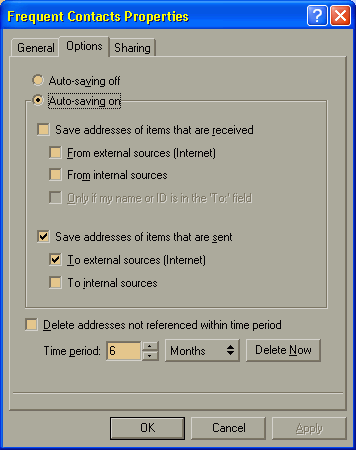 Frequent Contacts Properties - Auto-saving on