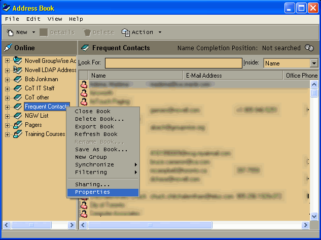 Address Book - Context menu