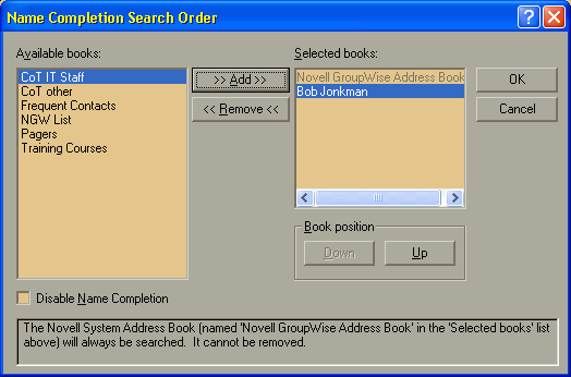 Name Completion Search Order - Personal Address Book added