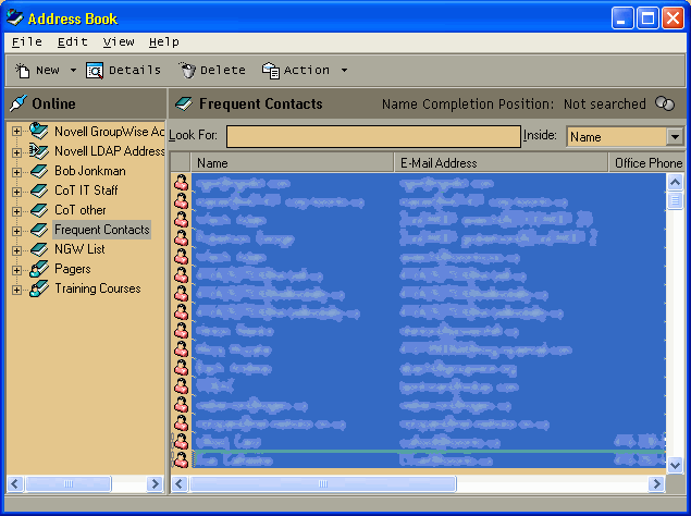Address Book - Frequent Contacts selected