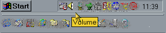System tray, showing the volume control