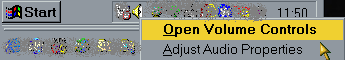 System tray, right-click on volume control